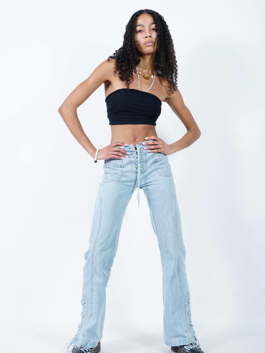 Lace-up straight-leg jeans